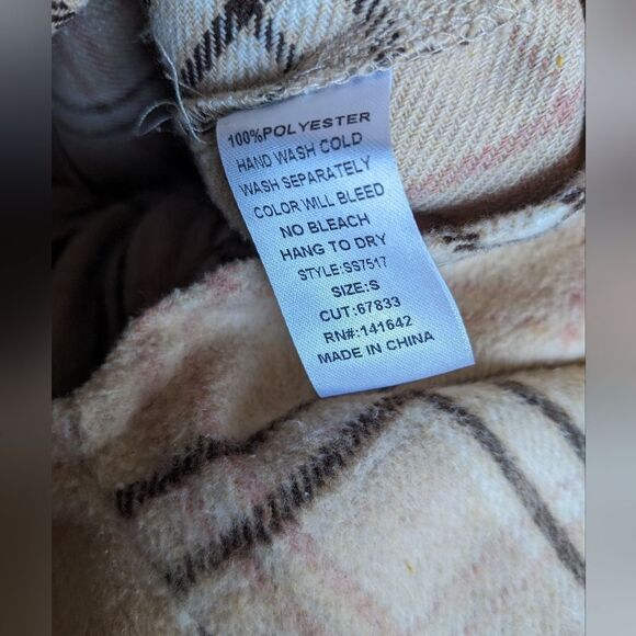 She + Sky Plaid Tan Oversized Long Sweater for Fall Cold Weather Button Up Small - Picture 3 of 5